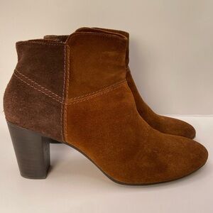 Johnston & Murphy Suede Ankle Booties Brown Block Heel 8.5